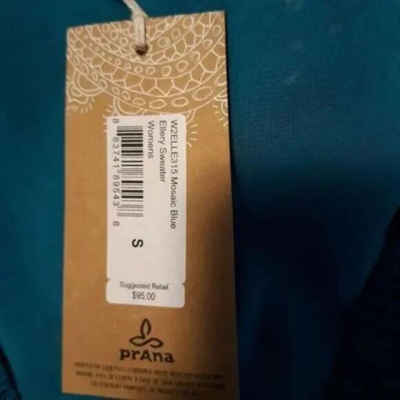 Prana Ellery Sweater Womens Small Mosaic Blue V-Neck Open Knit Ruffled Hem NWT - Picture 11 of 11